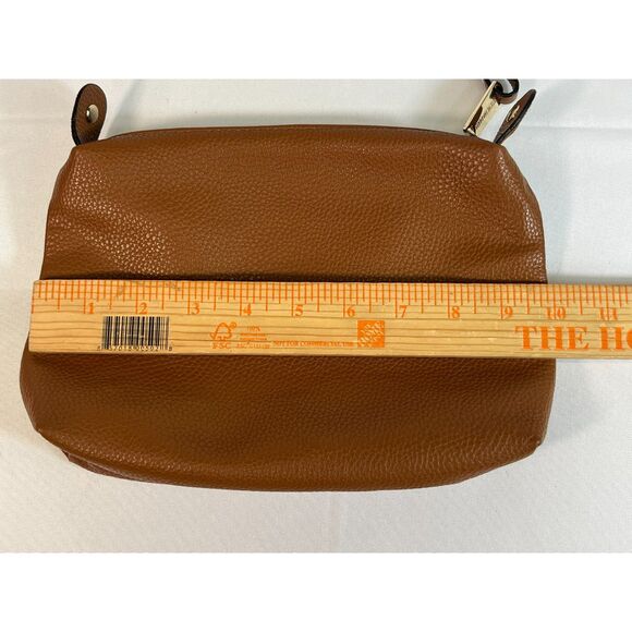 Steve Madden Brown Pebble Leather Cosmetic Travel Bag Gold Hardware Boho Cottage - Picture 6 of 7